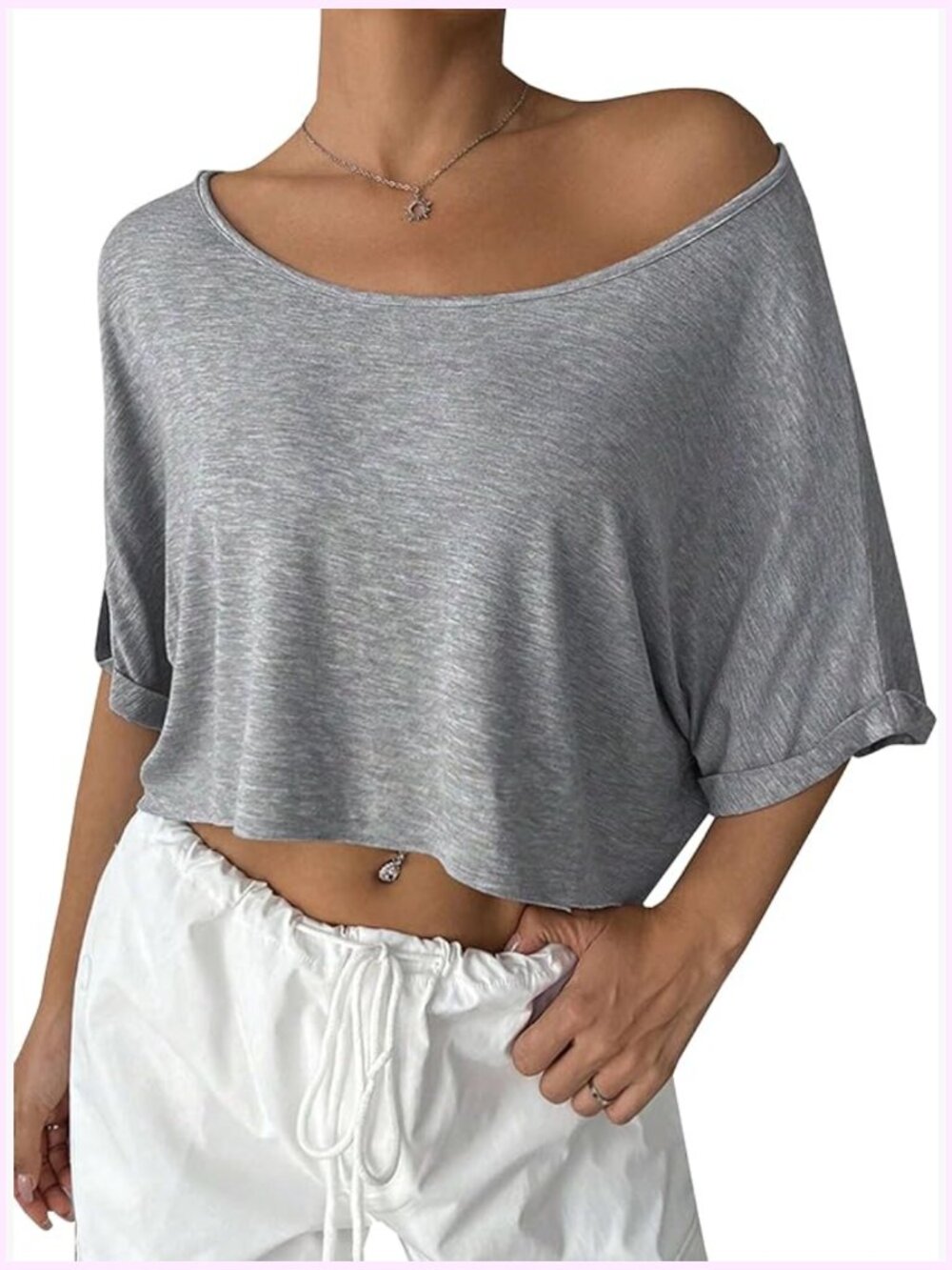 Off Shoulder Crop Top Asymmetrical Neck Short Sleeve T-Shirt